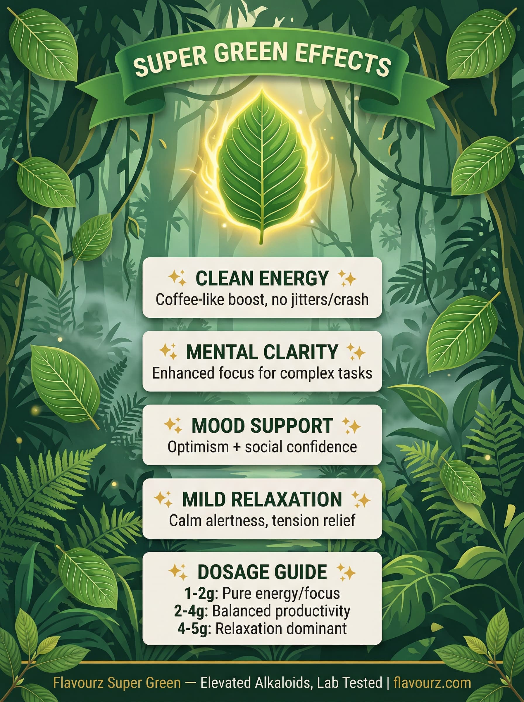 infographic for Super Green Kratom Effects Profile